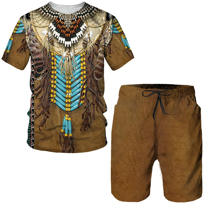 Native Pattern 3D Print Kids Sets Fashion T-Shirts Beach Board Shorts Tees Tops Vintage Indian Boys Girls Sportswear Suits