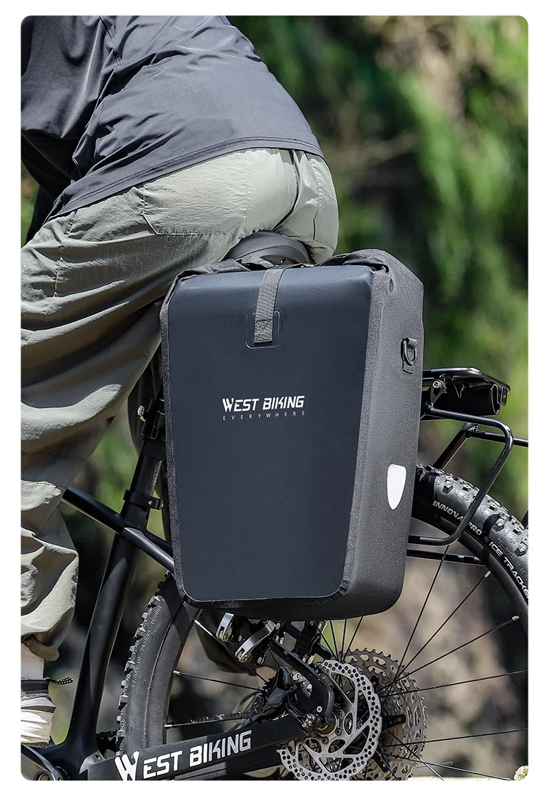 WEST BIKING Wasserdichte Fahrrad-Gepäckträgertasche 25L Große Kapazität Gepäckträger-Seitentasche Erweiterbare Fahrrad-Reisetasche Herren Schultertasche – Detail 13