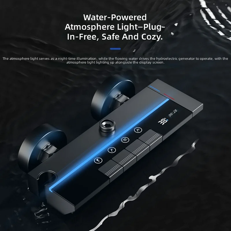 Digital Display Thermostatic Shower Set, LED Mood Light, Rainfall Shower Head, Bathroom Shower Panel, Home Use, 12 Inch