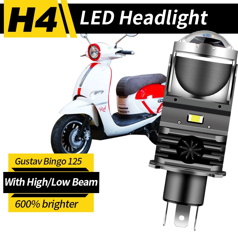 1pc H4 LED Projector Headlight Motorcycle 25W 50000LM Lens with Fan Cooling Car Hi Lo Beam Bulb For Gust Plango 125