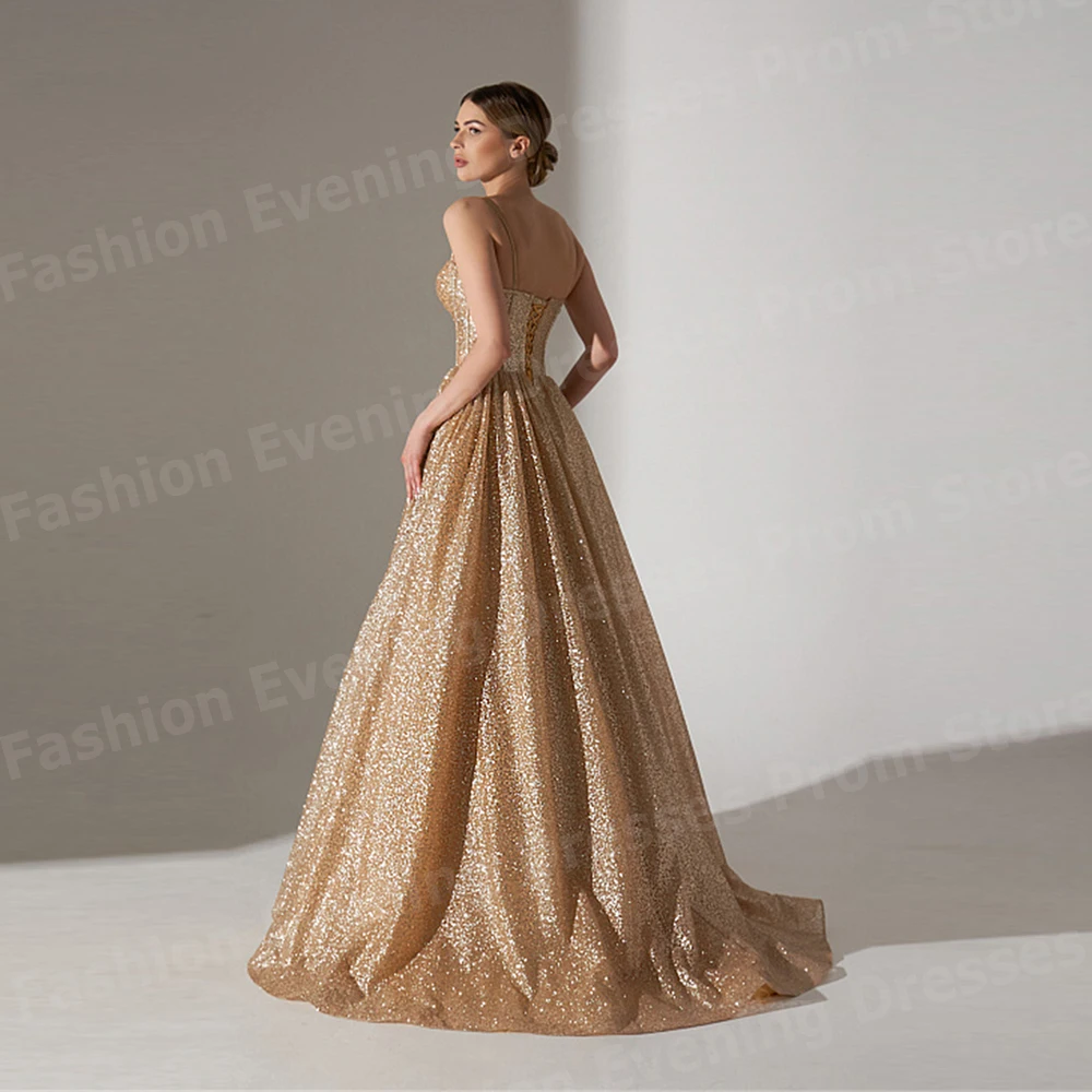 Donne lucide Una linea di abiti da sera Glitter Spaghetti Strap فسات intelliörtات Abiti da ballo senza maniche Personalizzati Sweetheart فسات evimavera