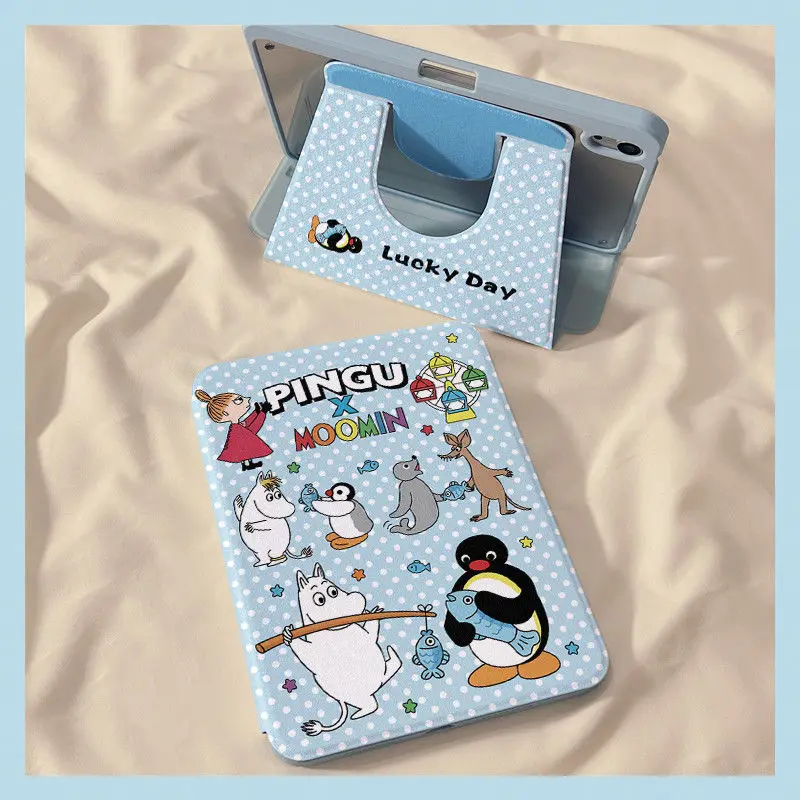 

Kawaii Mumings Air 2025(13inches) IPad 11 Tablet Protective Cover 360 Rotation Air7/6 Pen Slot Anti Drop Mini7 Girsl Gifts Toys