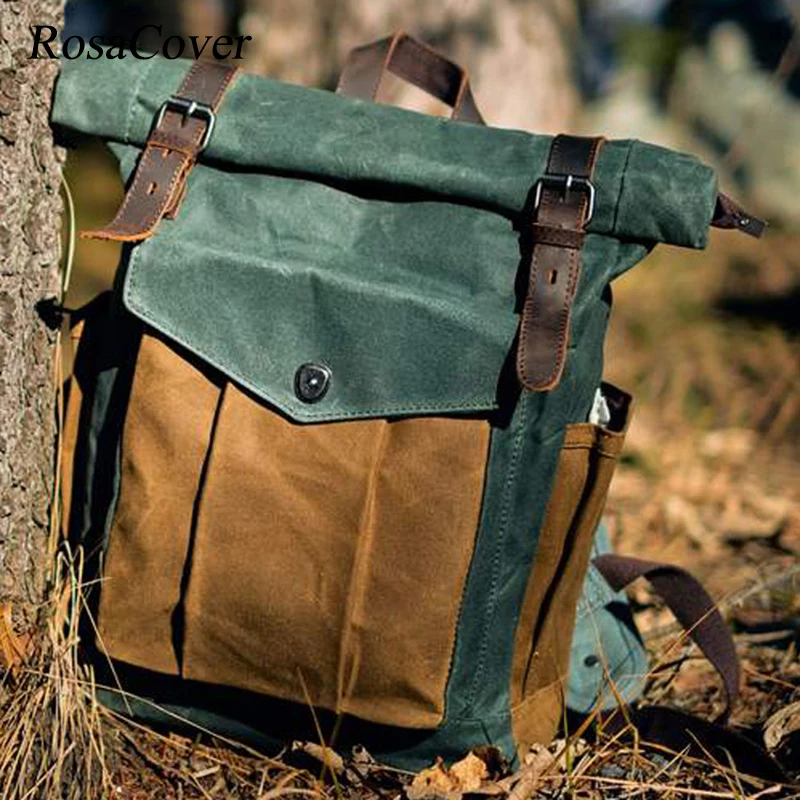 Rucksacks Vintage Canvas Backpacks for Men Oil Wax Canvas Leather Travel Backpack Large Waterproof Daypacks Retro Mochilas