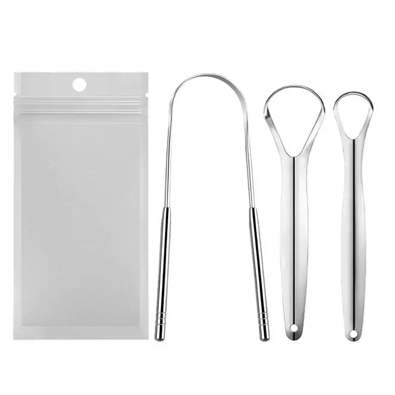 4pcs Tongue Scraper Set Stainless Steel Spoon Shaped Tongue Scraper, Reduces Bad Breath,Easy To Use,Oral Hygiene Tongue Cleaner