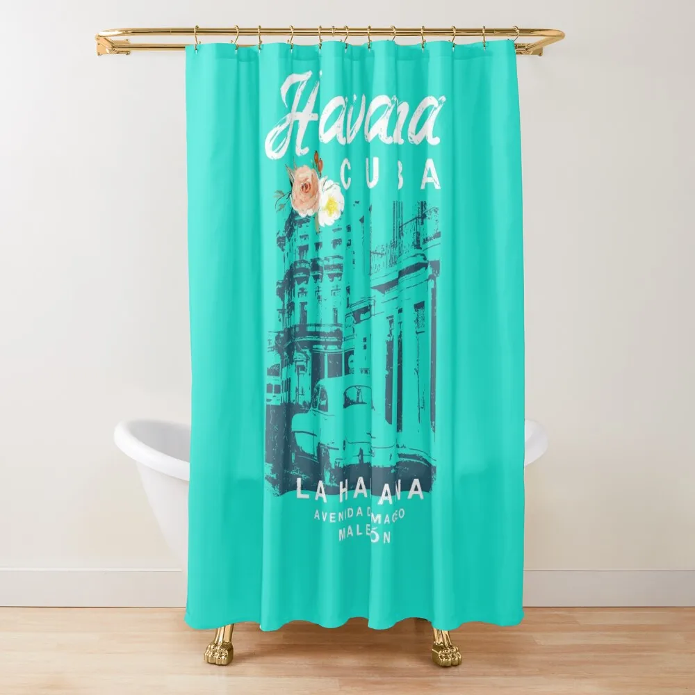 

CUBA Havana La Habana Malecon Vintage Travel Shower Curtain Washable Waterproof Fabric Shower Set For Bathroom Curtain