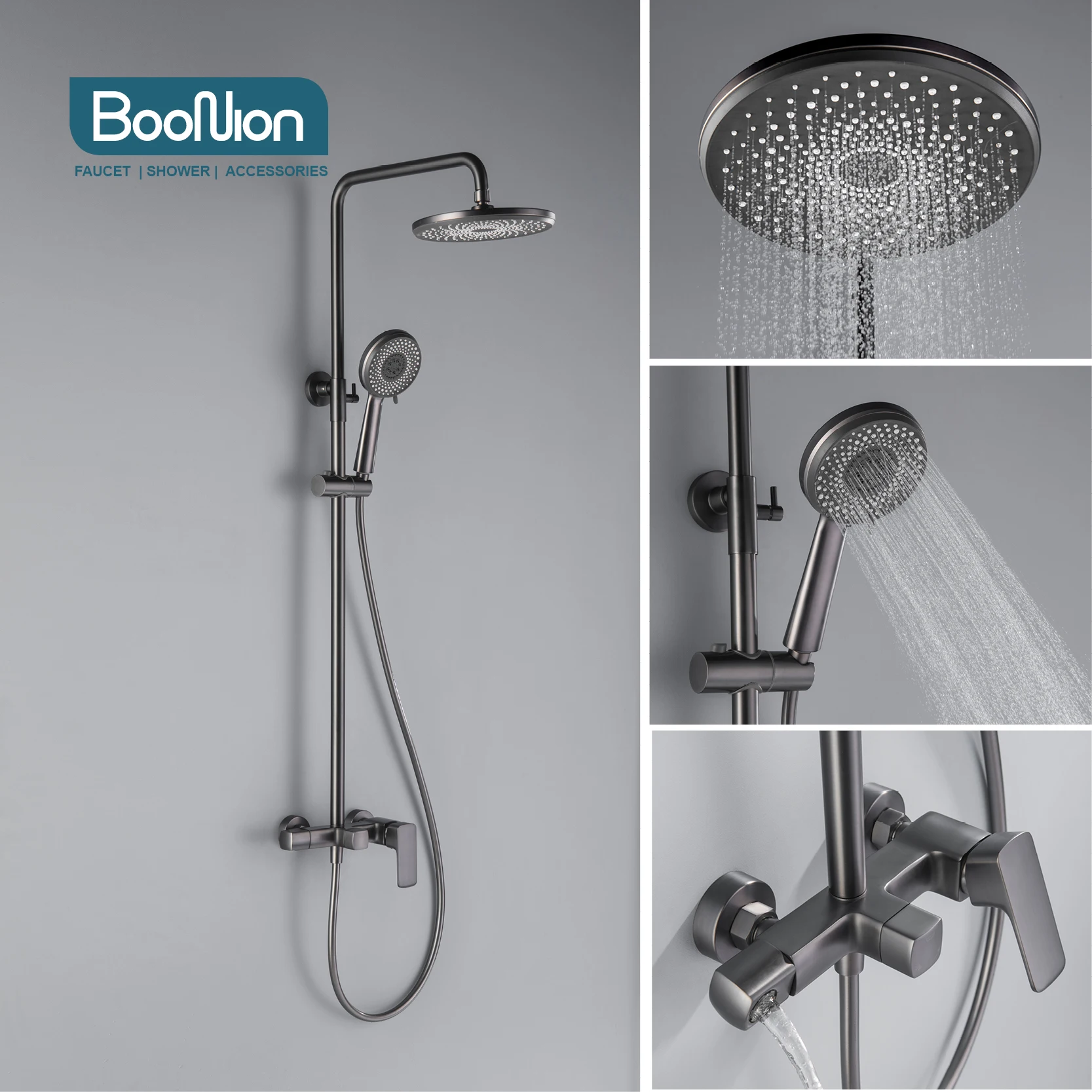 

Boonion Gun gray Brass Luxury multi-function shower Faucets Bathroom Shower Set Diverter Mixer Valve Hot and coldSystem