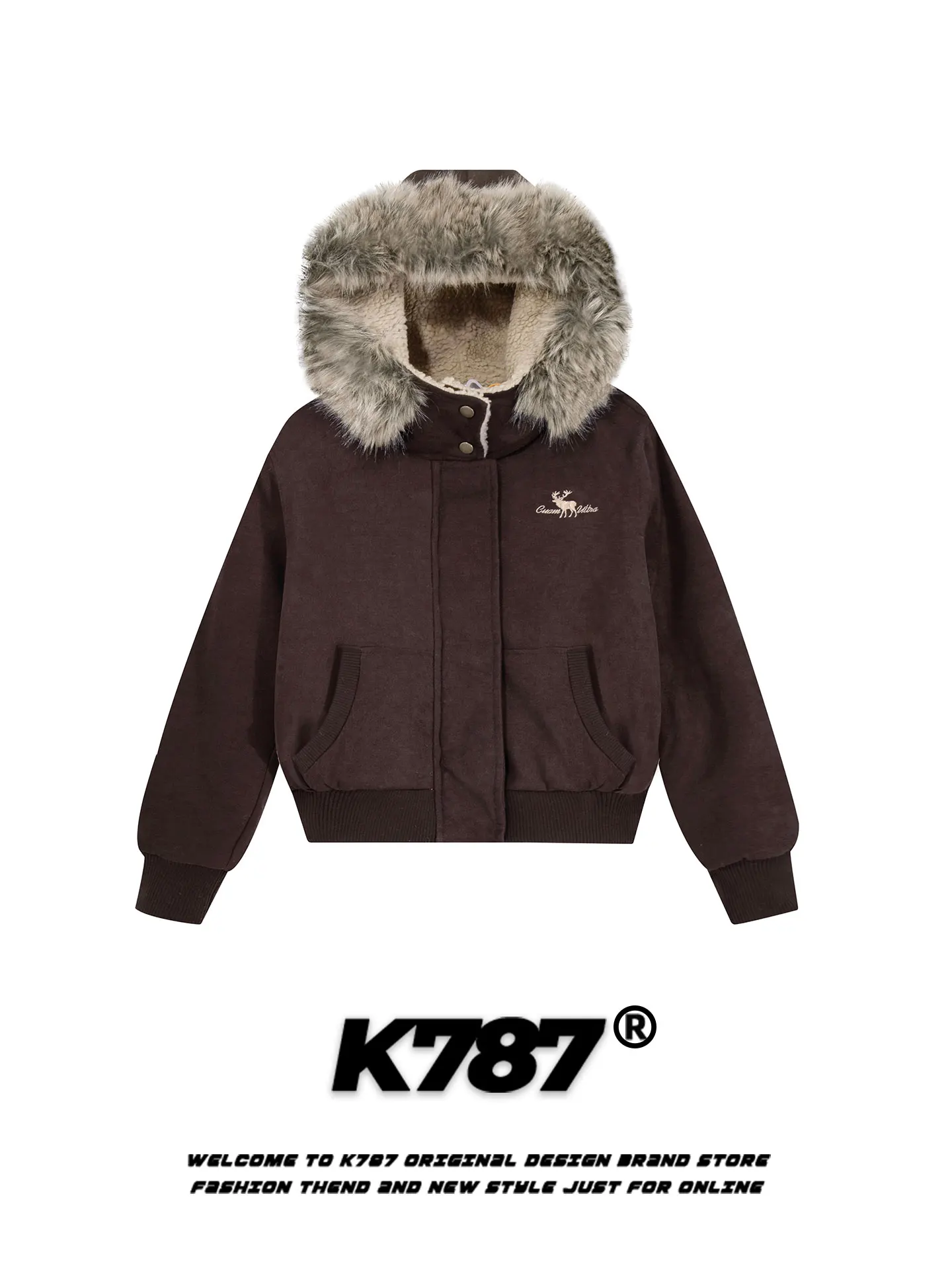 

K787 American Retro Corduroy Hooded Cotton Jaet Thiened Warm Winter Coat for Men And Women Lamb Fur Lined Long Sve Zip...