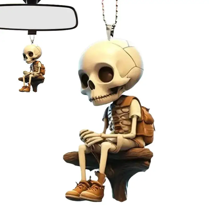 Skull Car Ornament  Halloween Skeleton Doll Rearview Mirror Pendant Car Hanging Ornament Skeleton Figurines for auto Accessories