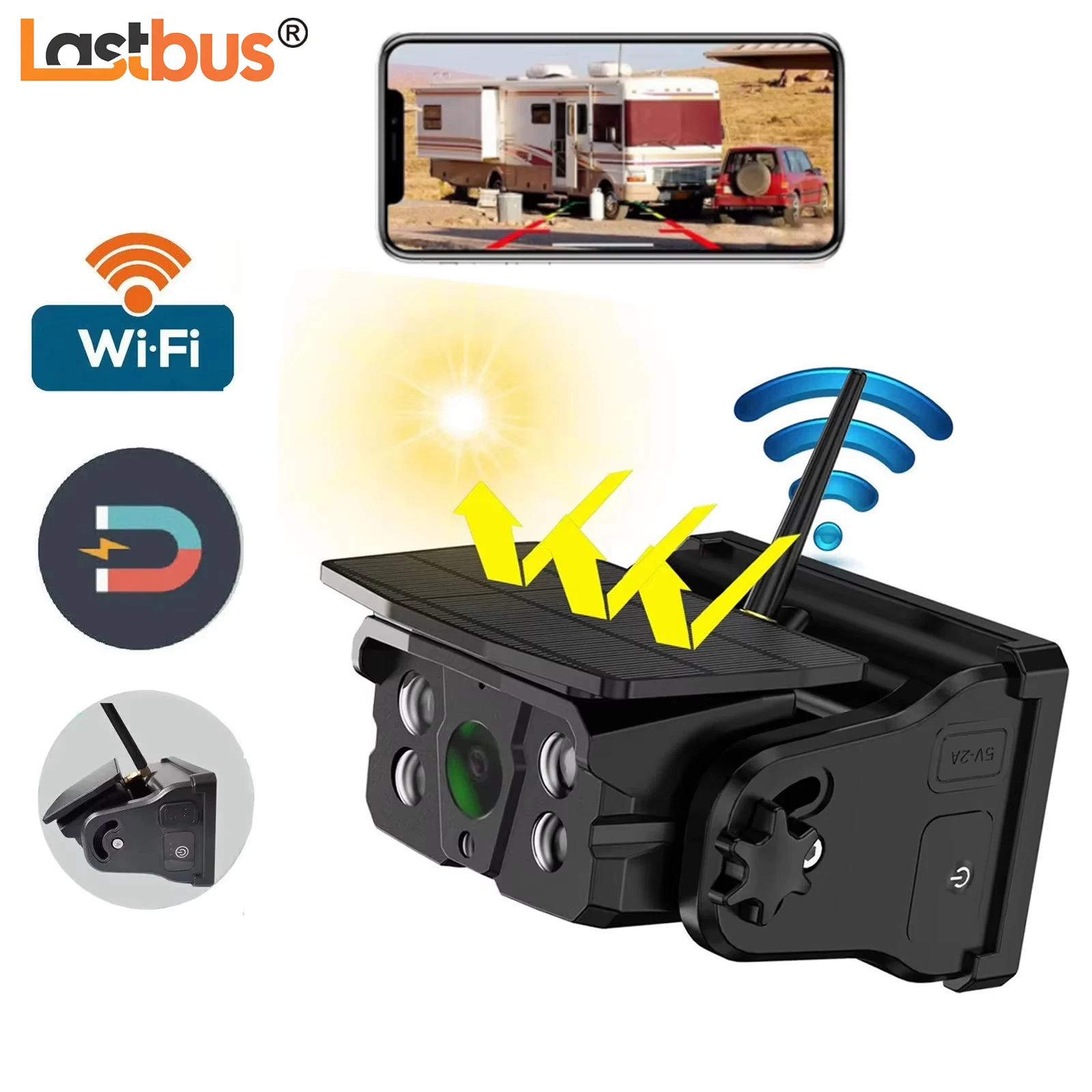 

Lastbus HD WiFi Wireless Rear View Camera Magnetic Solar Band Battery Capacity 9600mA Backup Camera Night Vision For Caravan RV