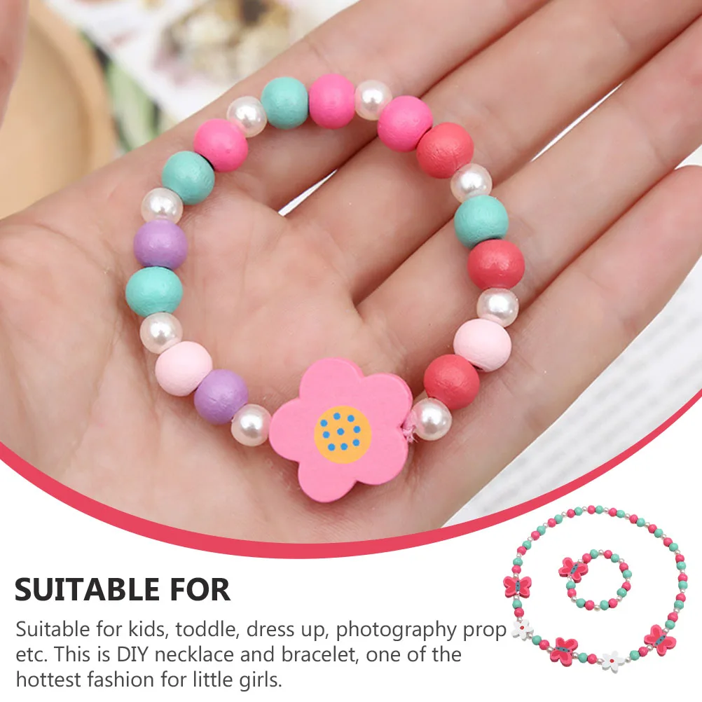 

3 set Wooden Beads Children Necklace Bracelet Set for Girls Kids Jewelry Gift Chunky Toddler Accessories DIY Dress Up Party