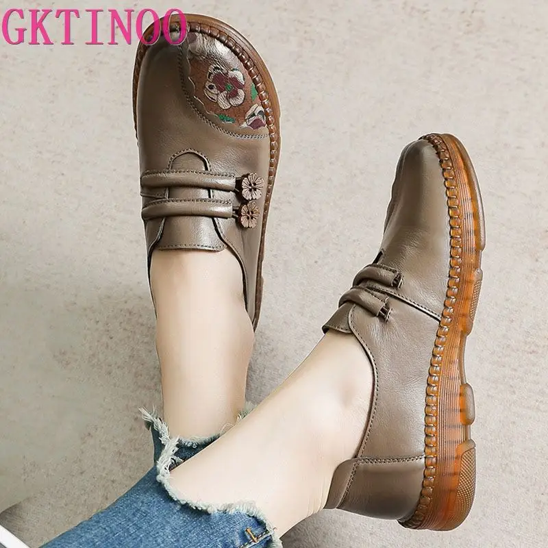 GKTINOO 2024 Fashion Women Shoes Genuine Leather Loafers Women Casual Shoes Mother Soft Comfortable Shoes Women Flats Non-slip