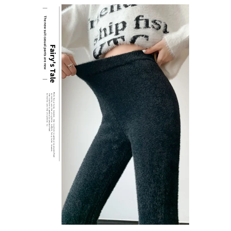 เลกกิ้งมิงค์หนาและอบอุ่นสําหรับผู้หญิงที่มีเอวสูงกระชับสัดส่วนเท้าลําลองยืดหยุ่นแน่น