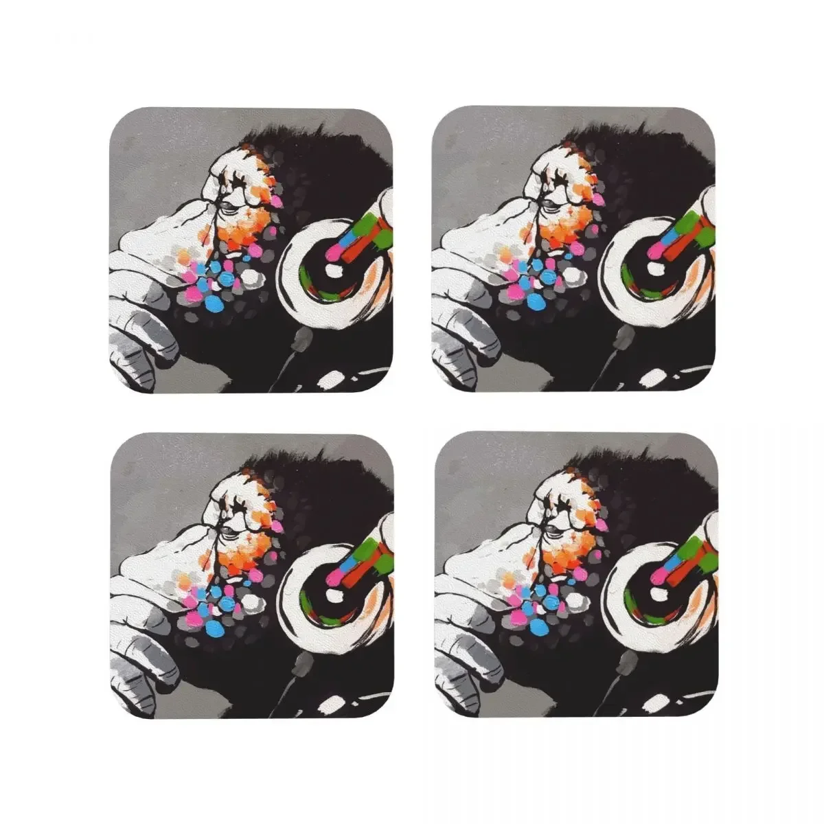 Banksy DJ Monkey Thinker With Headphones Coasters Kitchen Placemats Insulation Cup Coffee Mats For Decor Home Tableware Pads