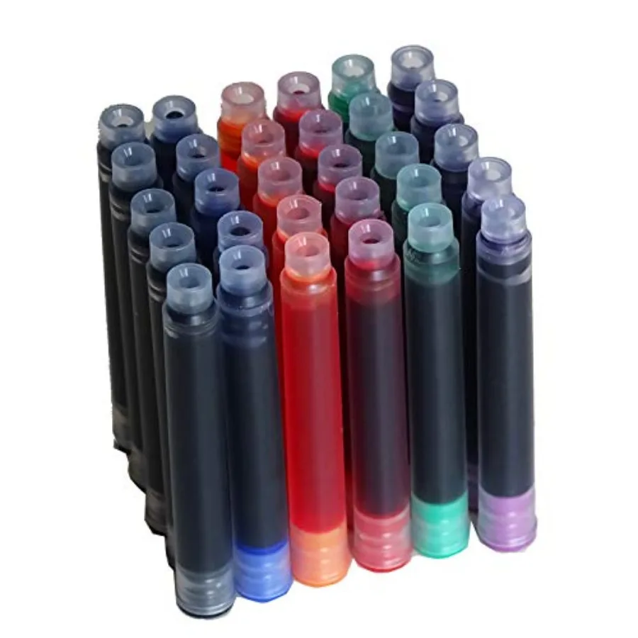 

30 PCS Jinhao Fountain Pen Ink Cartridges Refill 6 Colors Set, Black, Blue,,Purple, and Orange International Standard Size 2.6m