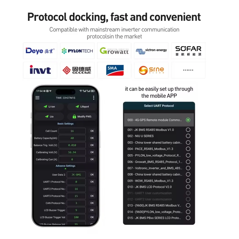 V19 jk العاكس bms بلوتوث BT APP الحرارة الموازية النشطة معادلة الحالي 2A 16S 48 فولت 200A/300A بطارية ليثيوم أيون lifepo4 #3