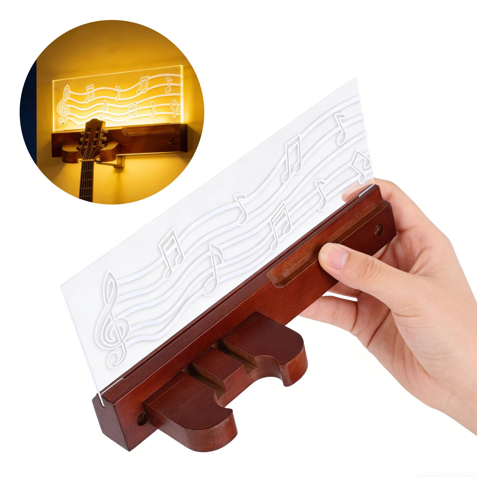 

LED Wall Mounted Guitar Rack with Shelf & Pick Holder Stringed Instruments Display Stand Multi-Purpose Creative Guitar Hanger