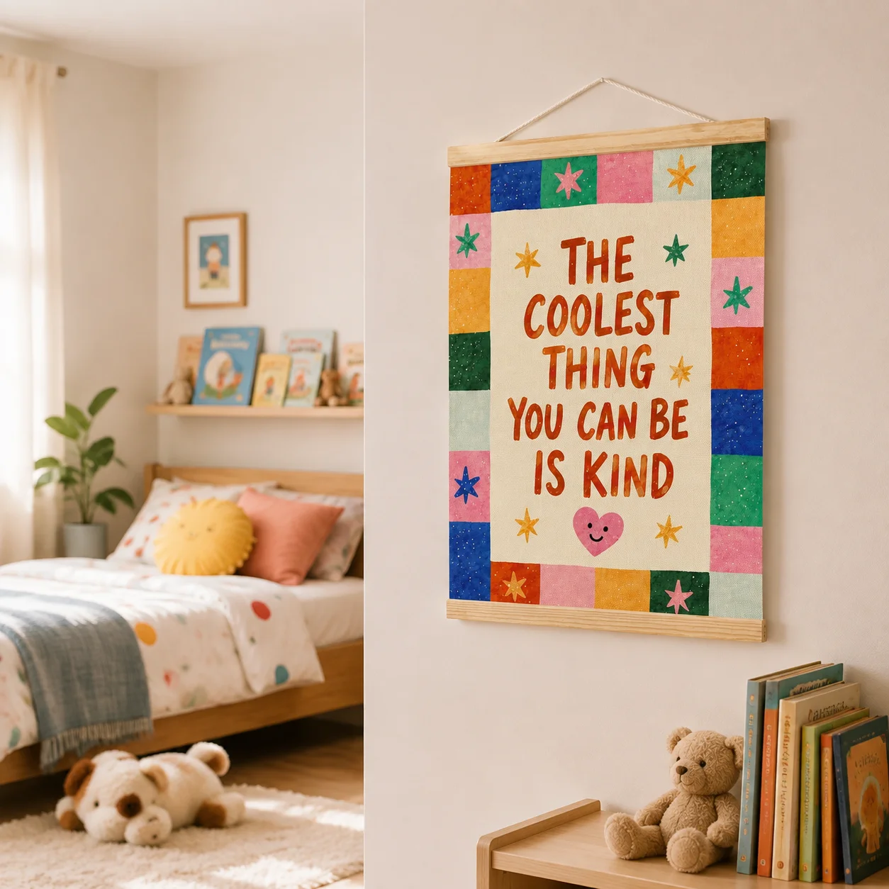 1pc Canvas Wall Poster Waterproof for Kids Room Bohemian Rainbow Hanging Art Inspirational Quote Bedroom Decor Durable