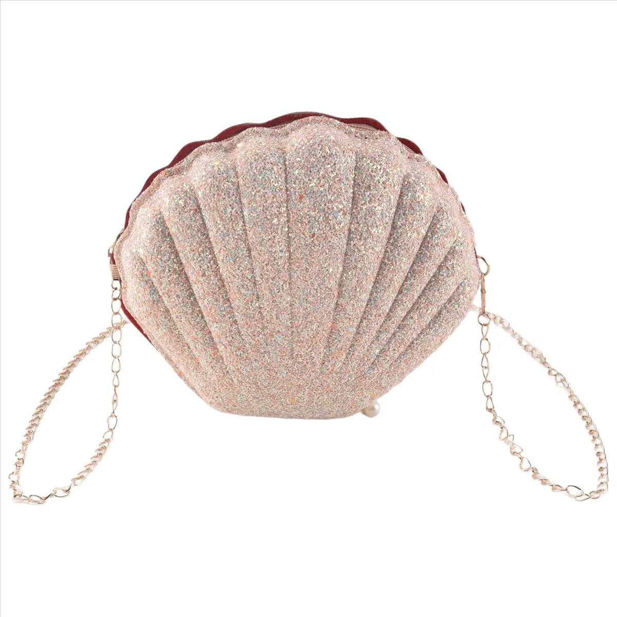 ABQR femmes filles petite sirène coquillage sac à main-sacs à bandoulière paillettes paillettes chaîne sac à main de soirée, rose