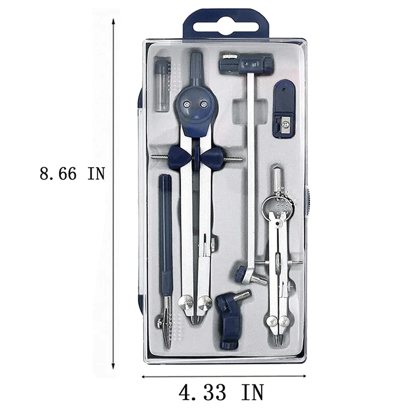 9Pc Drafting Compass For Geometry Set Tool Compass Drawing Tool For Geometry For Drafting, Math, Drawing, Engineer Tool