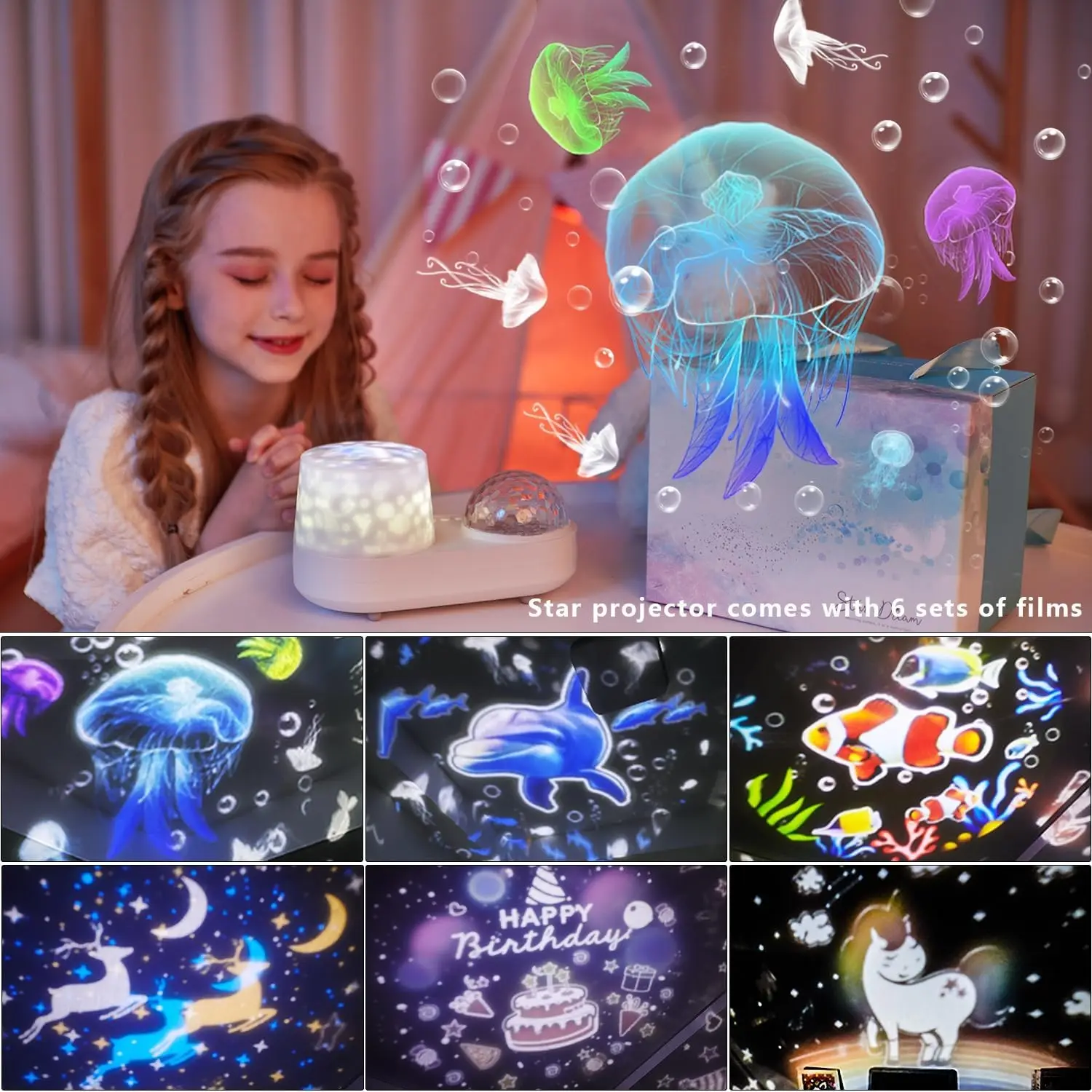 Imagem -03 - Ocean Led Light Projector For Bedroom Projeção de Parede Subaquática Rotativa Lâmpada 3d Stereo Star Galaxy Sky Wave Color Kids Presentes