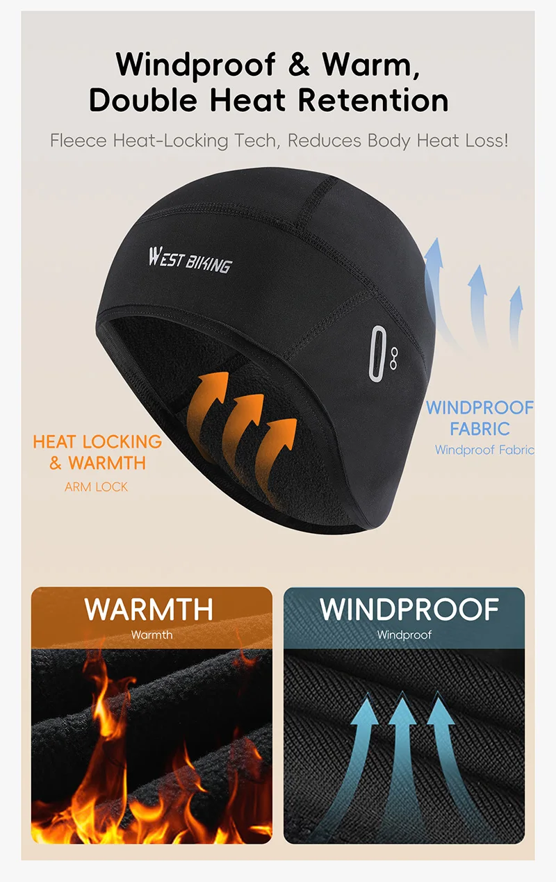 WEST BIKING Winter-Warm-Fahrradmütze, winddicht, Thermo-Fleece-Mütze, Ohrenschutz, bequeme Outdoor-Sportmütze, Laufen, Skifahren – Detail 5