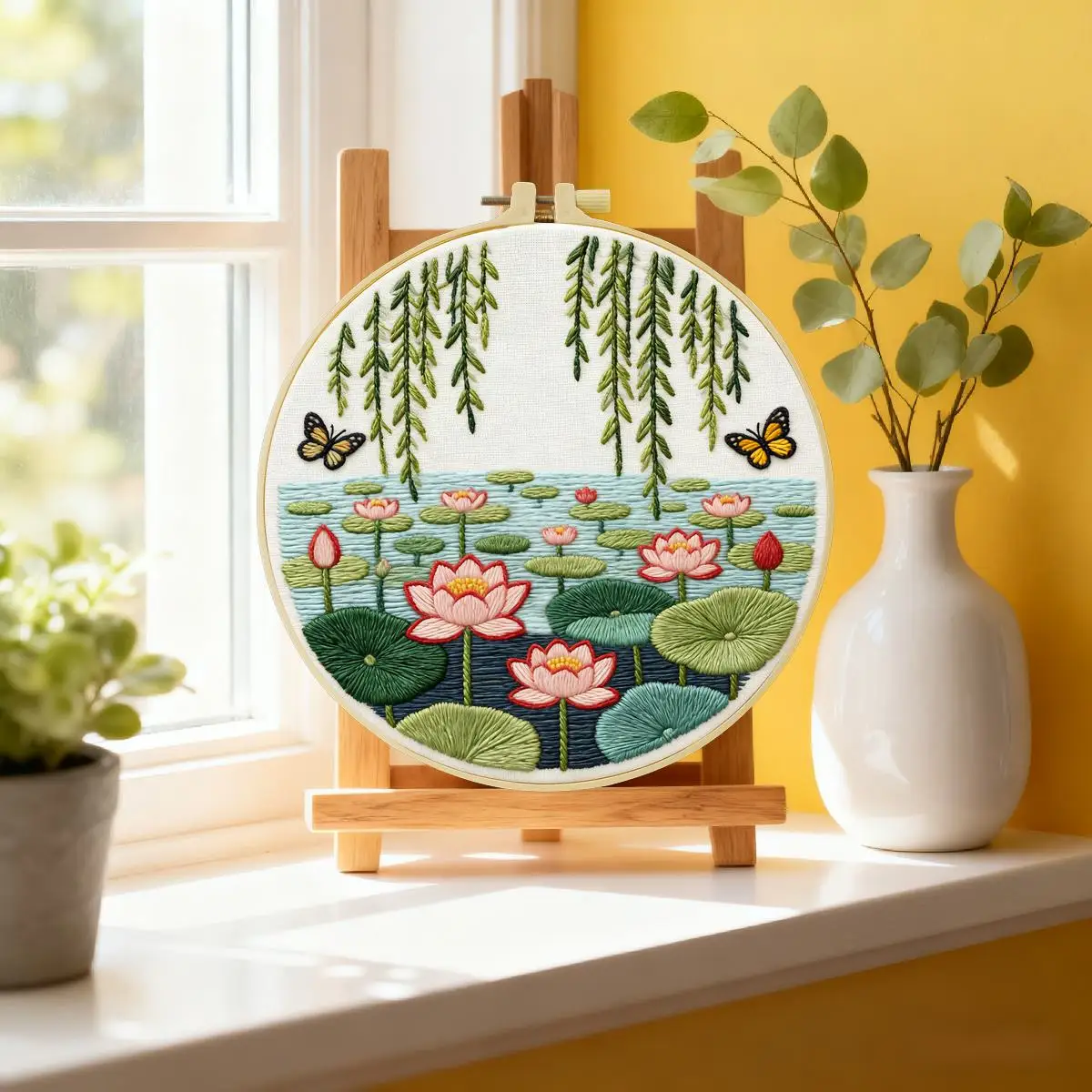 1pc 20X20CM/15X15CM 7.87/6.3inch Lotus Pond Embroidery Starter Kit DIY kit DIY embroidery kit manualidades Craft Painting