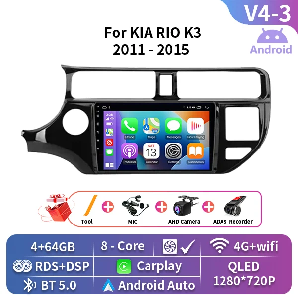 Android 15 autoradio voor KIA K3 RIO 2011 2012 2013 2014 2015 Carplay multimediaspeler stereo navigatie GPS 4G Wifi 2 Din