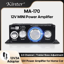 KINTER Bluetooth Power Amplifier 12V AMP 2-channel Car Music Player Speaker Audio Amplifier RCA MA-170