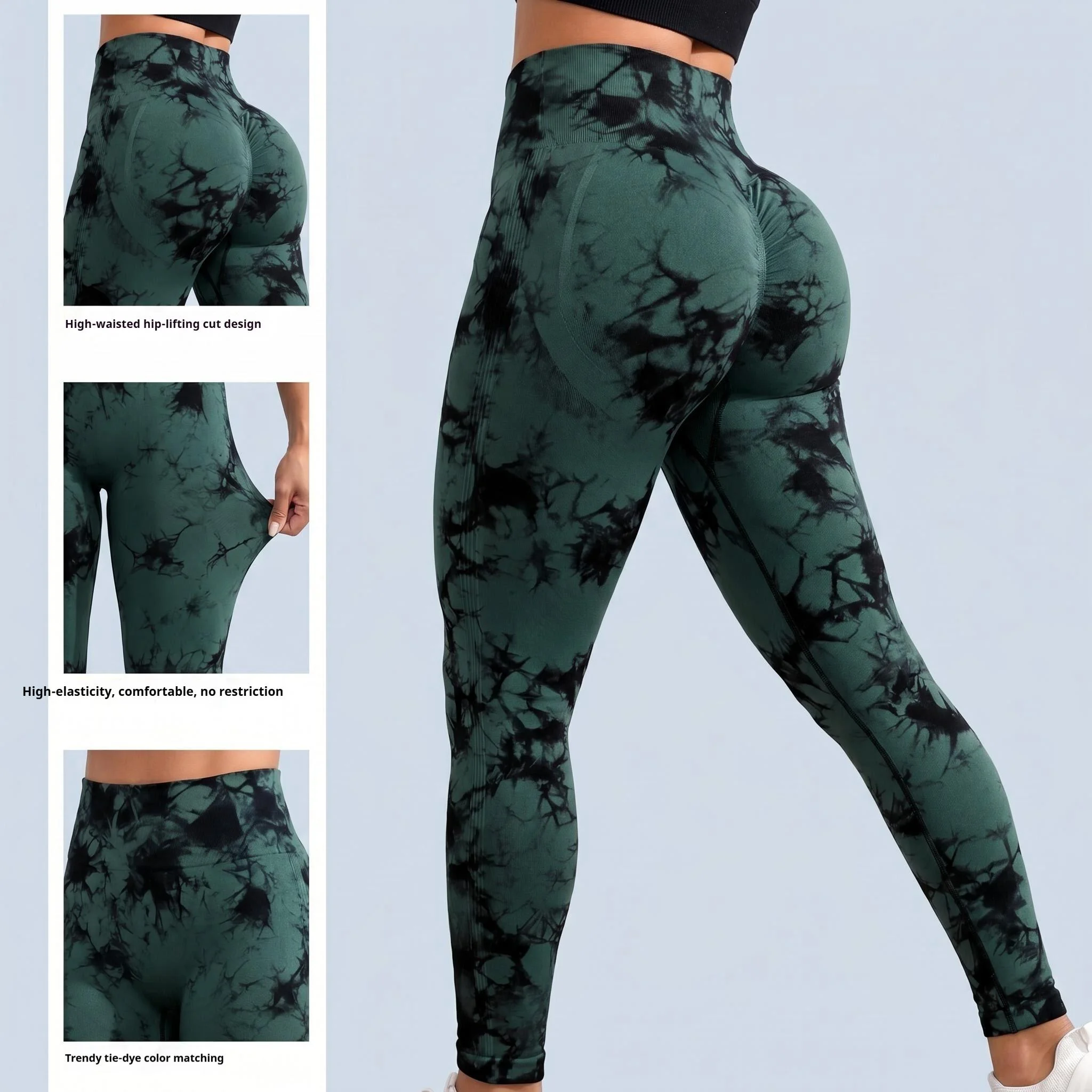 Seamless Tie-Dye Yoga Pants High Waist Peach Booty Leggings for Women - Print Workout Tights Butt Lifting Fitness Cross-Border