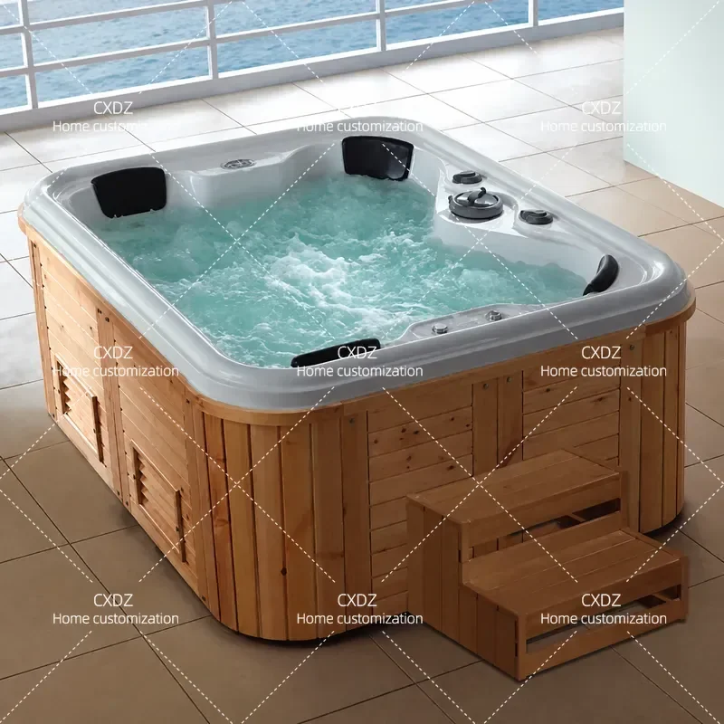 Smart Acrylic Outdoor Swimming Pool Multiplayer Spa with Surfing Function Color Control Bubble Jet Modern Simple Design for