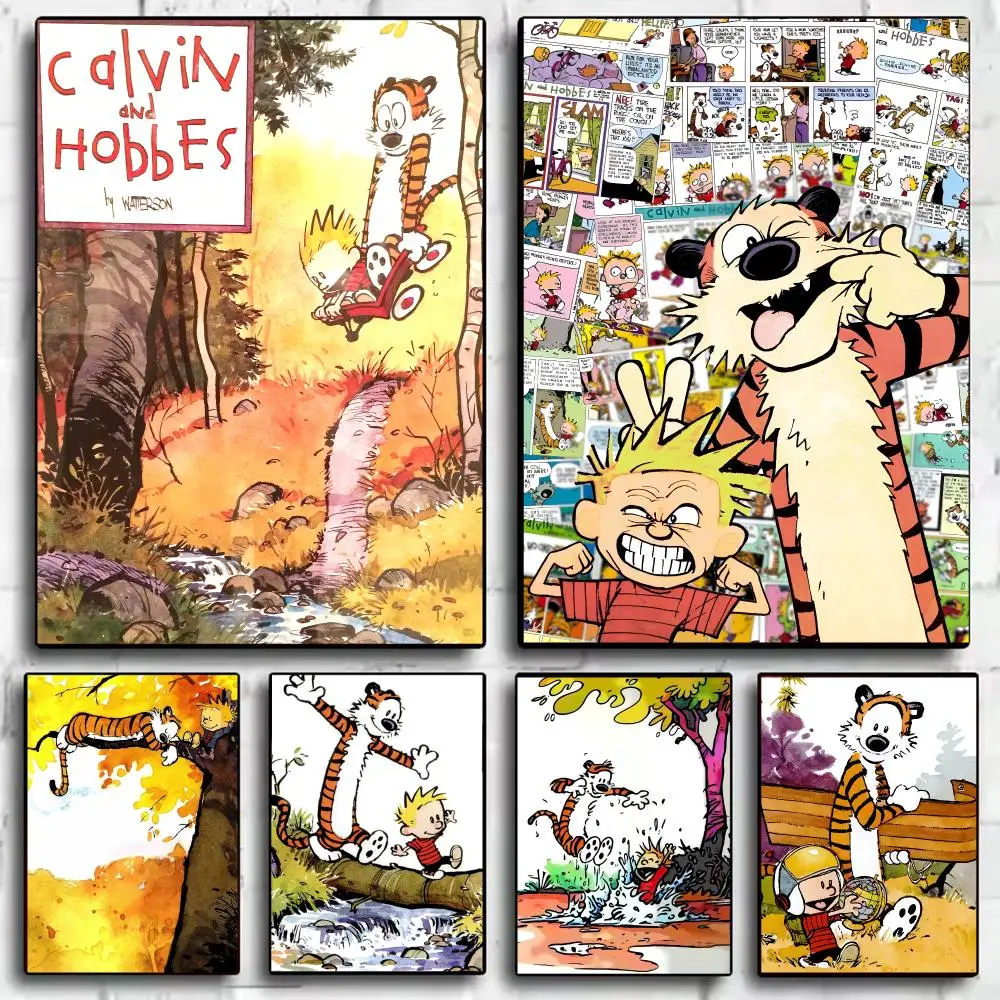 C-Calvin and Hobbes Poster Wall Stickers Self Adhesive Art Decals for Bedroom Living Room Home Decor Print Mural HD Gift