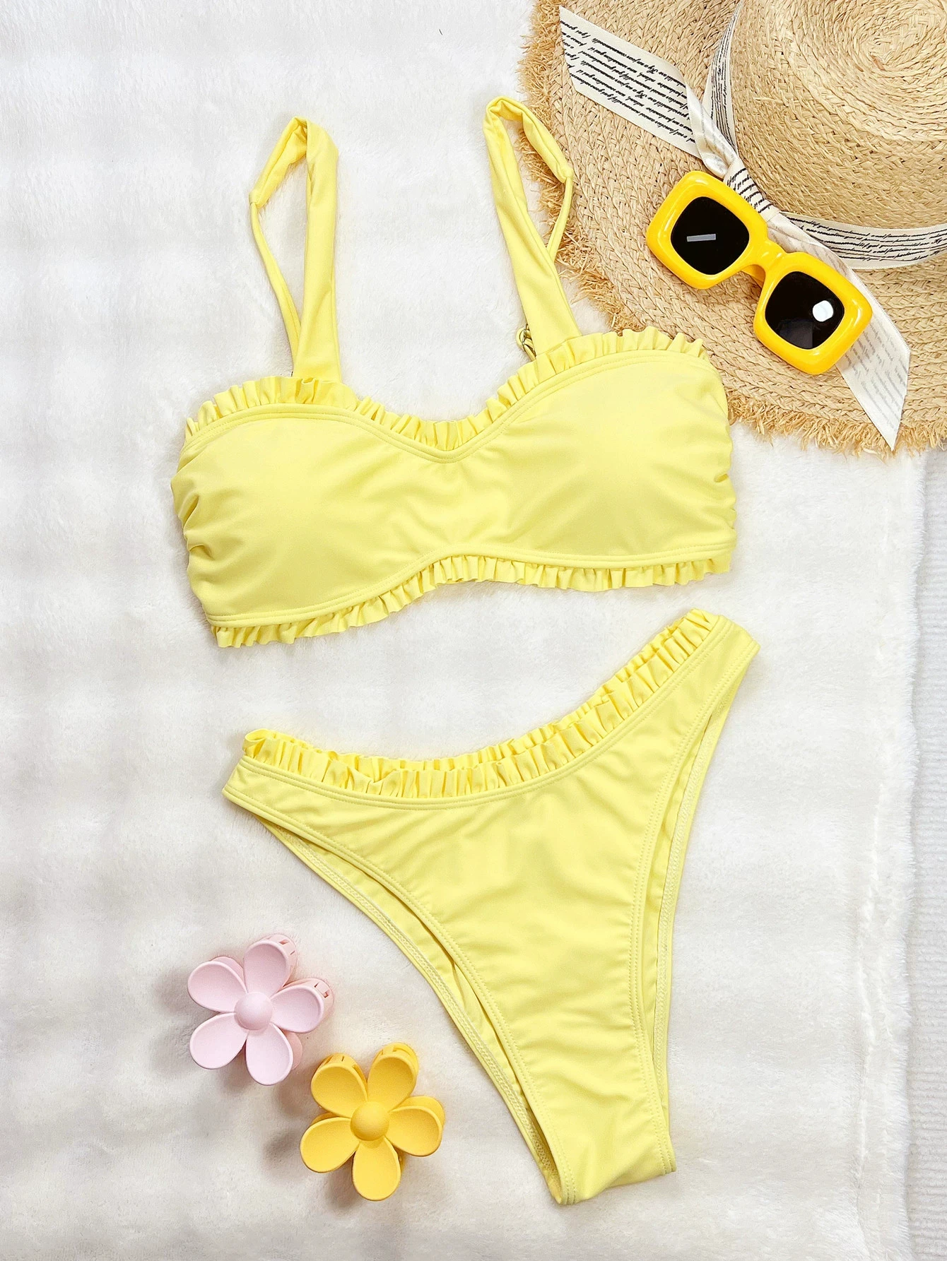 Push Up Bikinis 2026 Sexy femmes maillot de bain maillots de bain femme solide à volants Bikini ensemble Biquini maillot de bain maillot de bain maillots de bain