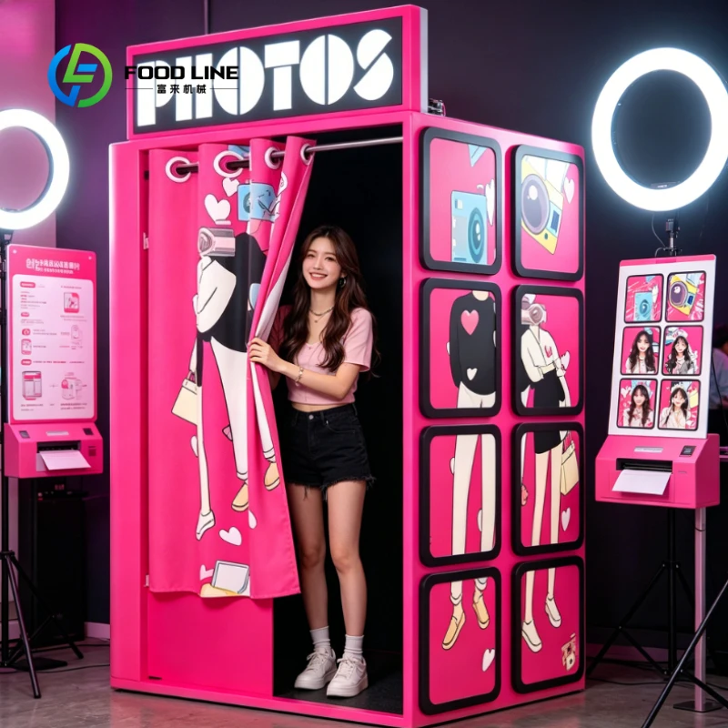 Customized Selfie Photo Booth Machine, Digital Camera Instant Print Selfie Station for Fashion Store Exhibition Photo Taking