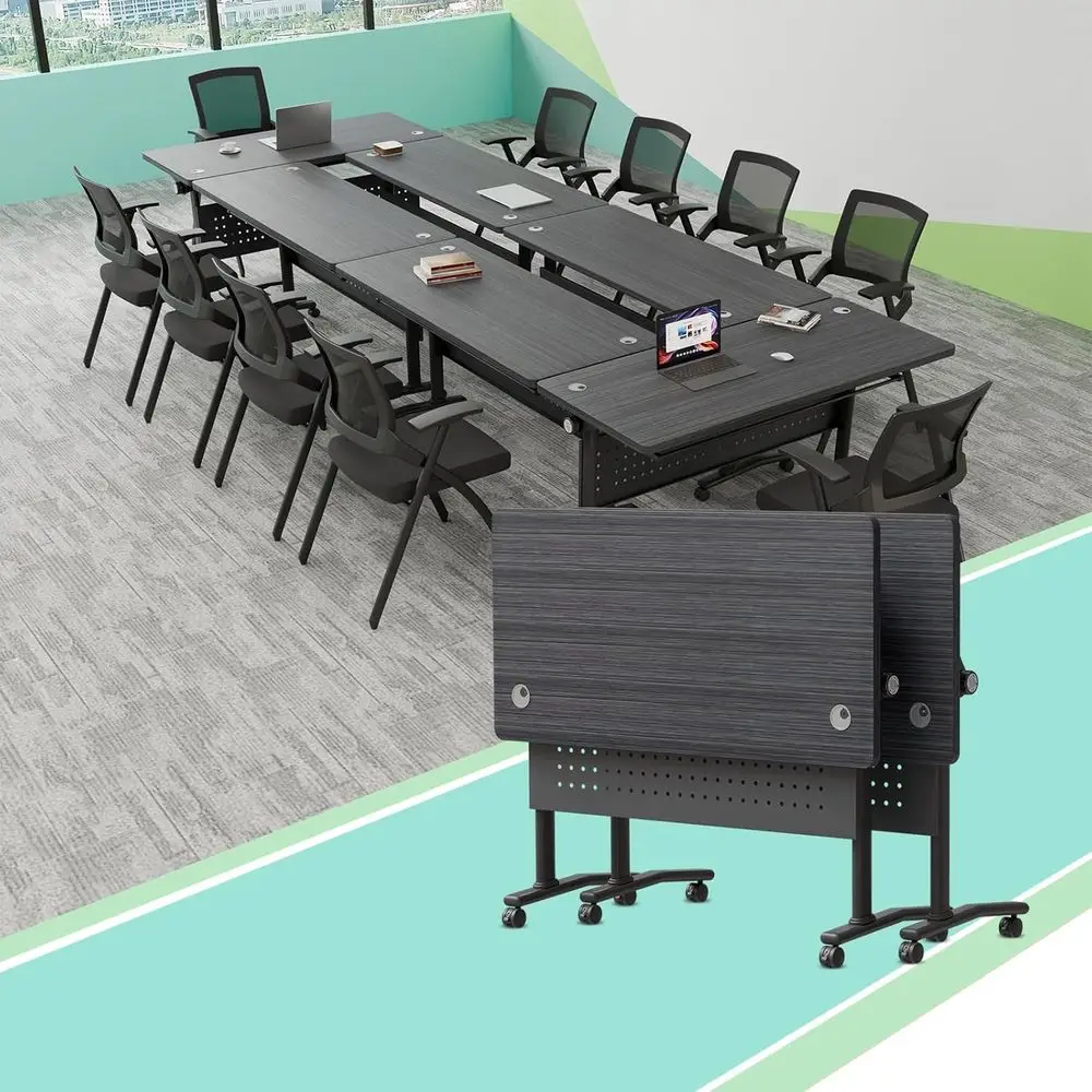 

6-12 Person Mobile Conference Table with Wheels and Cable Grommets, Heavy-Duty for Training or Office Meetings, 61 Black