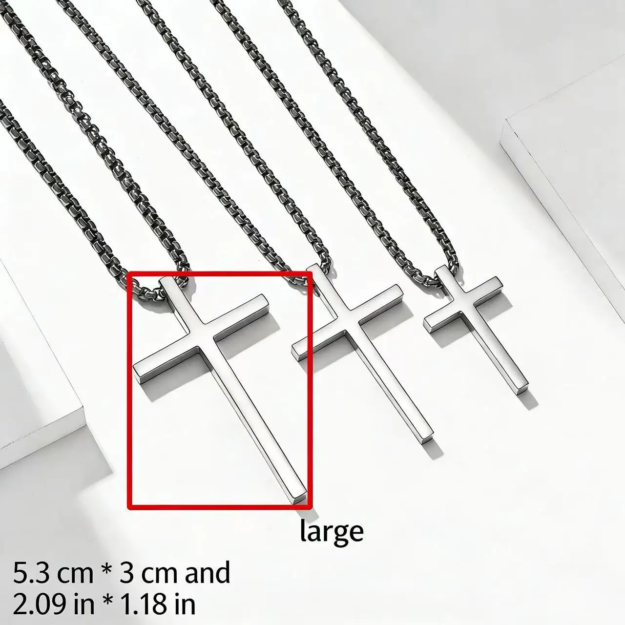 HNSP 316L Edelstahl-Kreuzanhänger-Kettenhalskette für Herren, Unisex, einfacher Stil, große, mittlere und kleine Größe, wasserdichter Schmuck – Detail 13