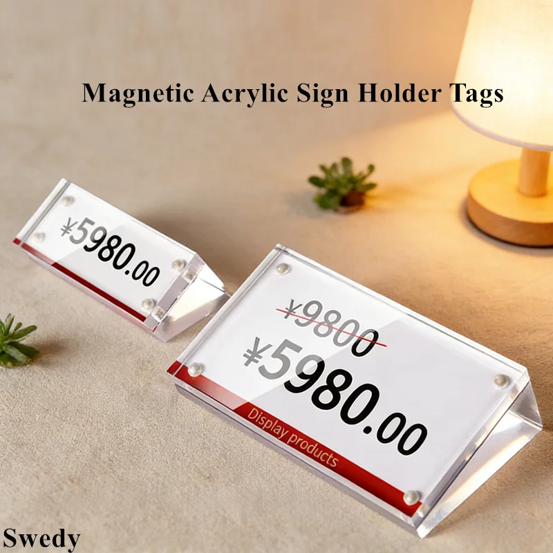 

6 Pieces 20x50mm /70x40mm Slant Acrylic Sign Holder Display Stand Restaurant Mneu Holder Magnetic Price Label Card Holder Tags