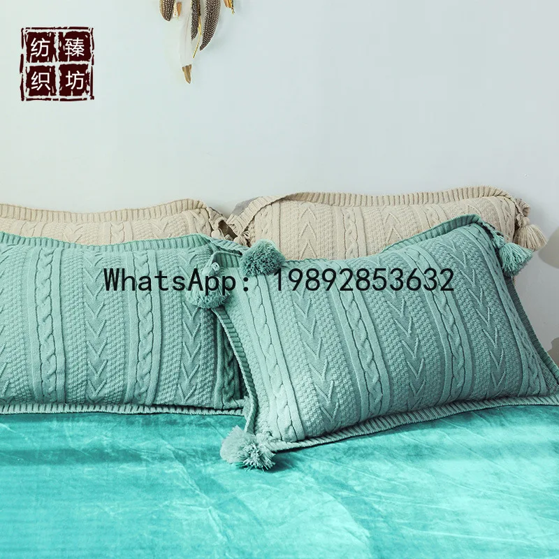 HYS knitted wool four-piece pillowcase Princess style A version knitted cotton B version crystal velvet pillowcase
