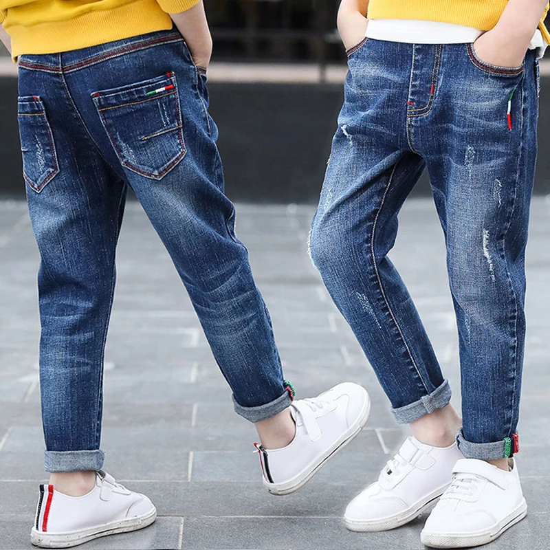 IENENS Kids Boy\'s Jeans Young Casual Trousers 4-11 Years Children Denim Long Pants Elastic Waist Pants Spring Autumn Slim Jean