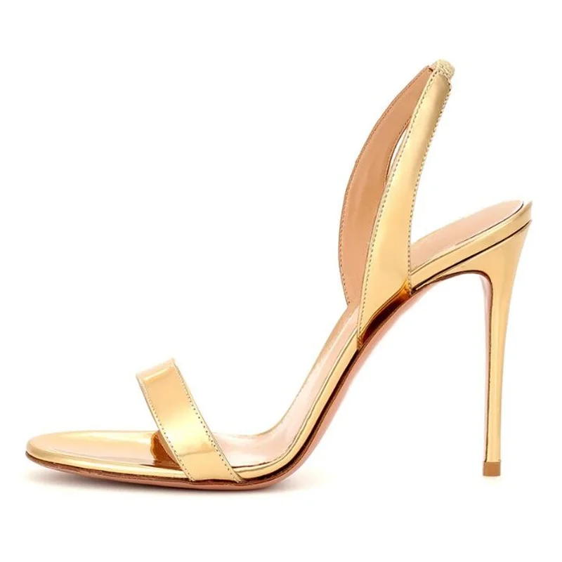 

Concise Women High Heel Sandals Golden Metallic Leather Peep Toe Slingback Dress Shoes Hollow Cover Heels Pumps