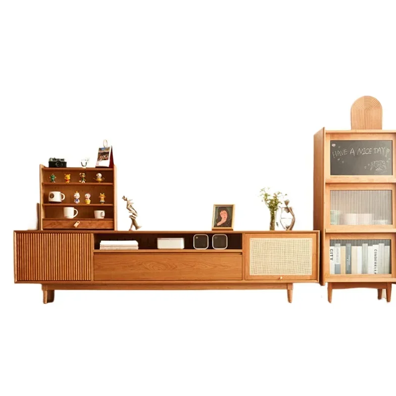 Nordic simple solid wood cherry wood TV cabinet Japanese oak audio-visual cabinet living room log multi-functional