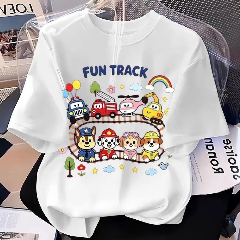2026 Woof Team Cartoon Printed Summer New Men's and Women's Solid Color Loose Short Sleeve Top Interesting Creativity