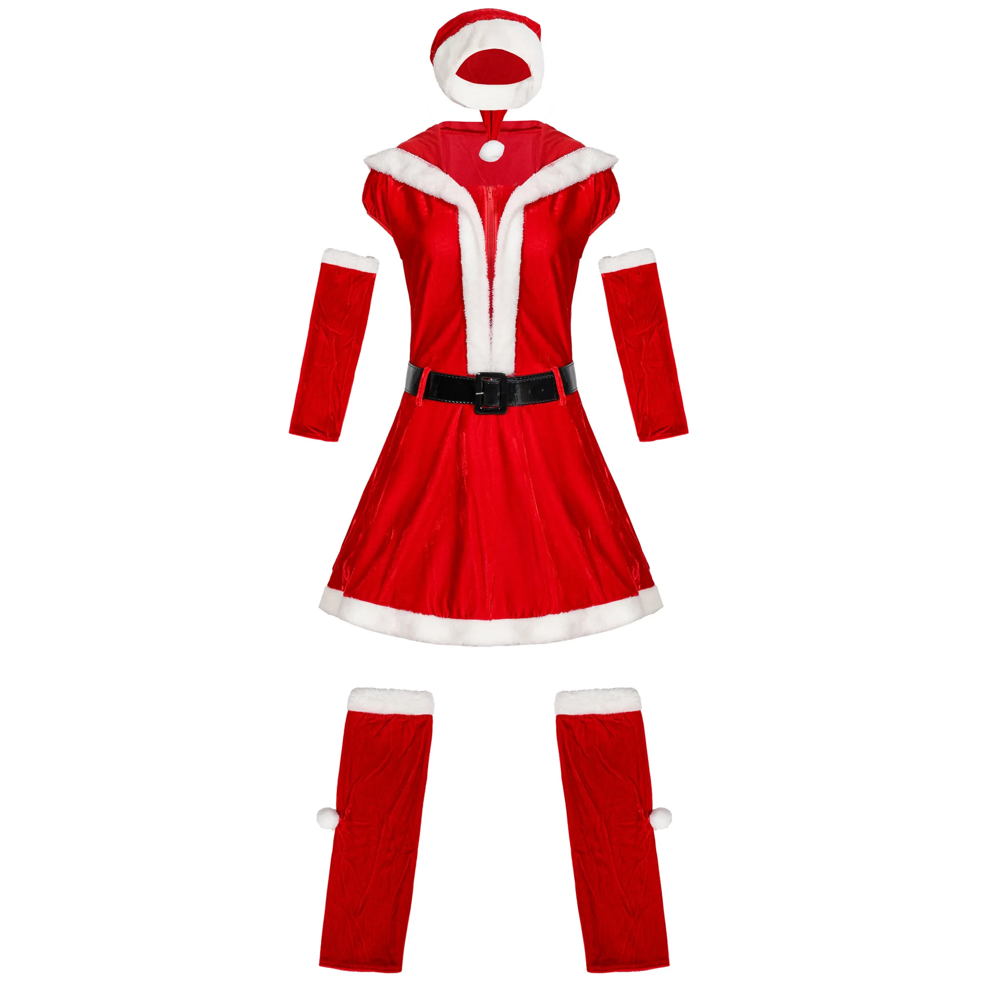 Winter Kerst Santa Claus Cosplay Sexy Rode Jurk Outfit Vrouw Kerstman Pluche