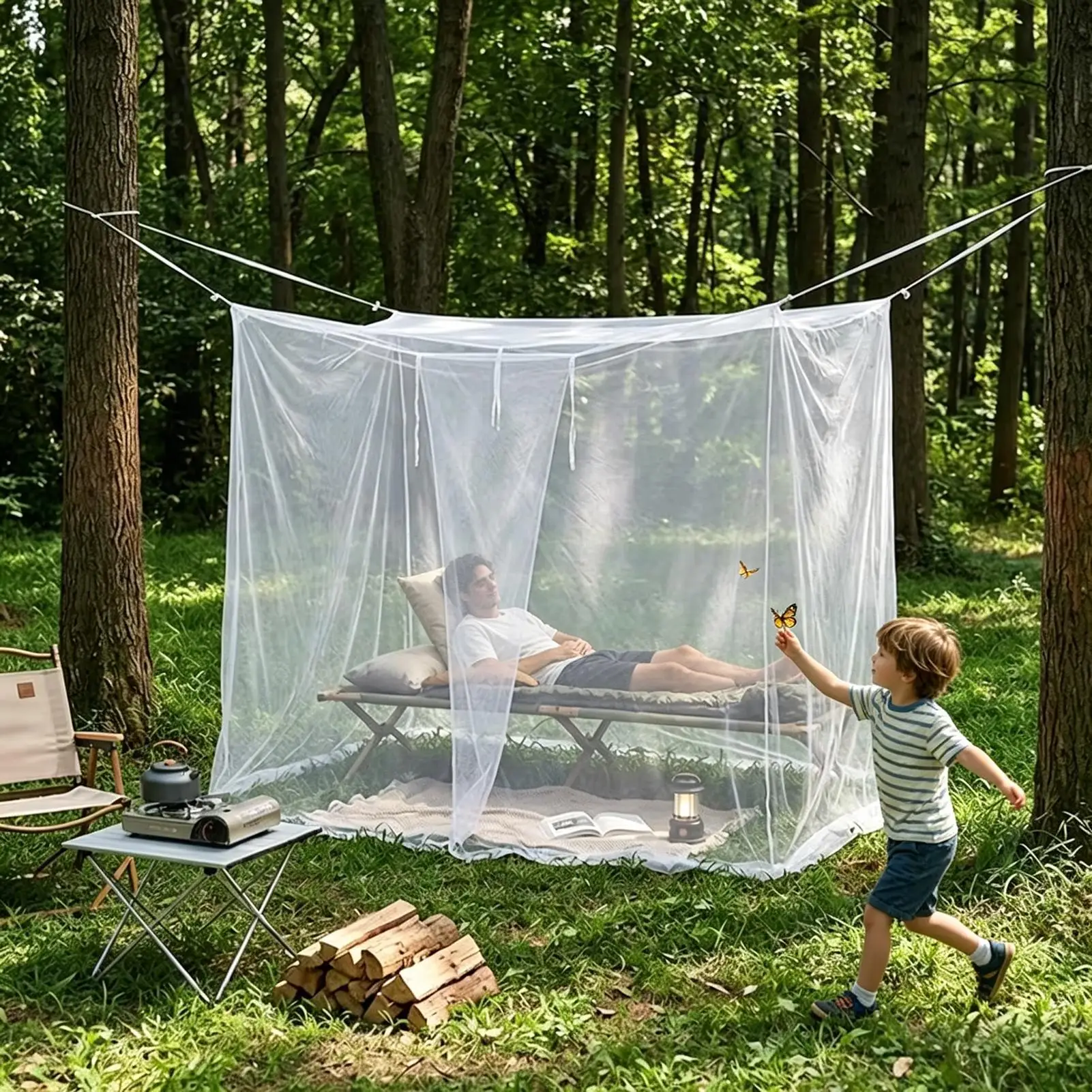 Outdoor 4- Corner Camping Mosquito Net Summer Bed Net Foldable Easy Installation With Hooks Insect Protection Portable Netting