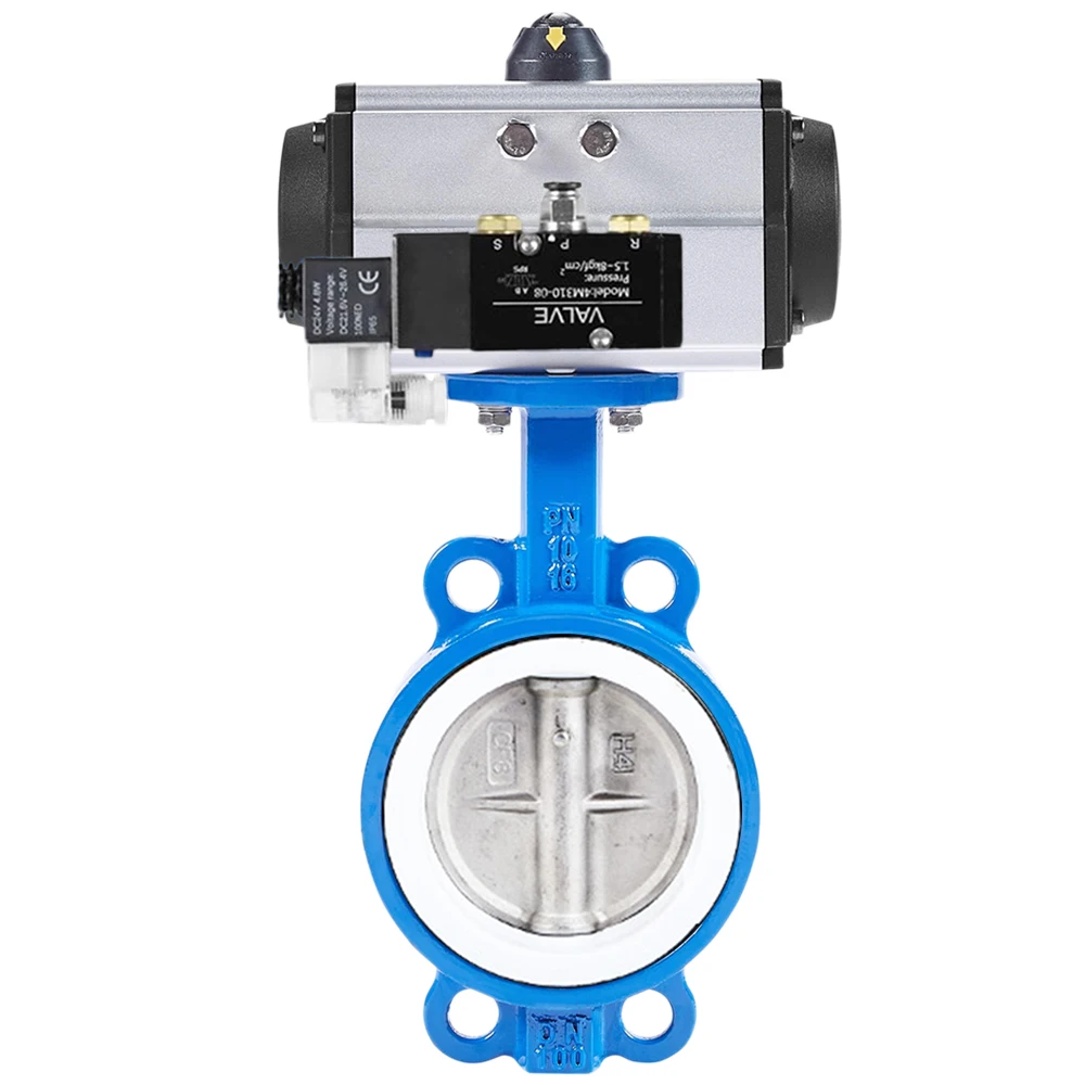 

DN200 DN100 PN16 8 Inch PTFE Line Wafer Type Control Actuator Double Acting Spring Return Pneumatic Butterfly Valve