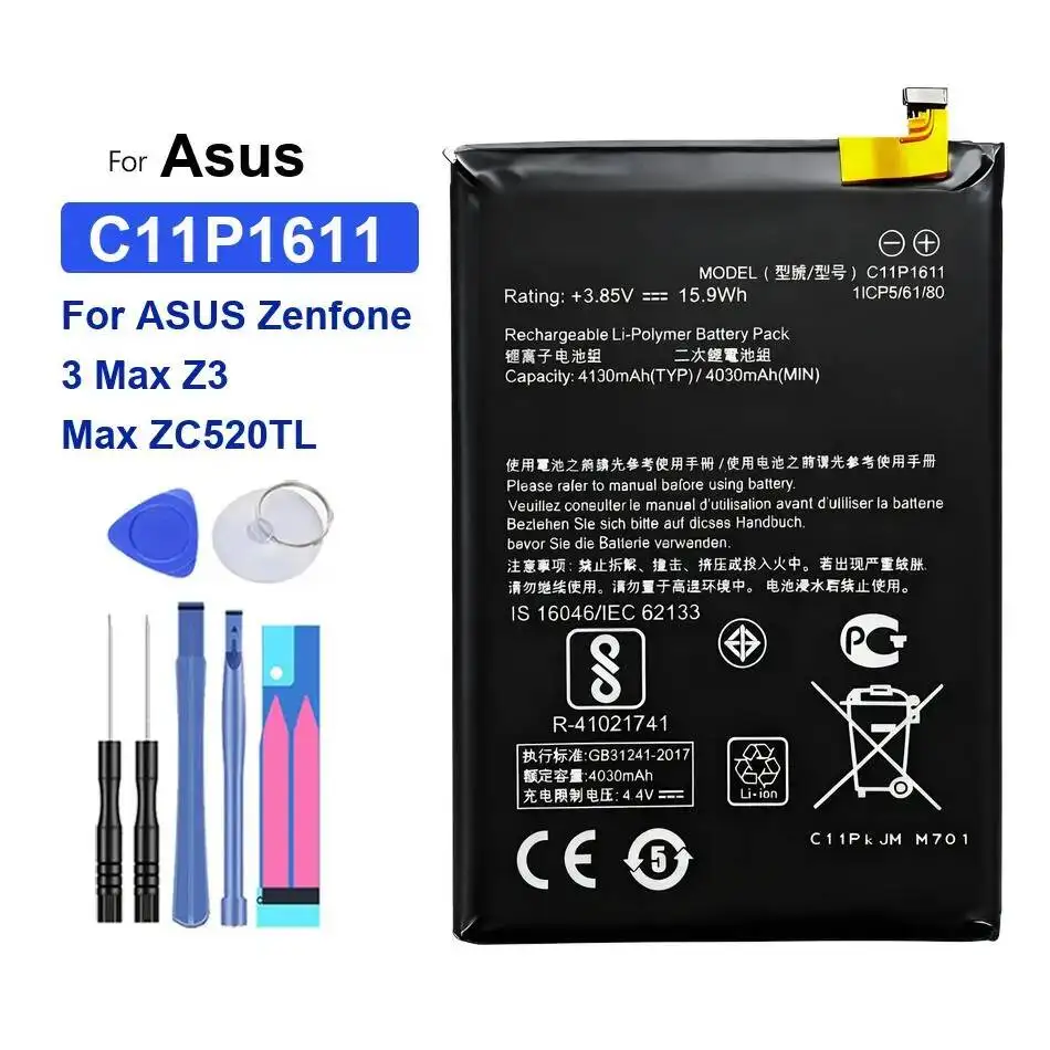 

Safe For Asus Zenfone 3 Max Z3 ZC520TL Mobile Phone Battery 4130Mah C11P1611