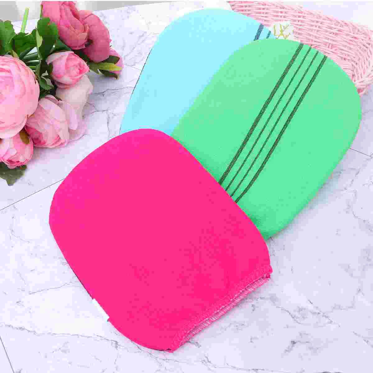 6PCS Shower Exfoliating Bath Gloves Simple Dual Side Shower Gloves Body Scrubber (Random Color) exfoliatoring gloves