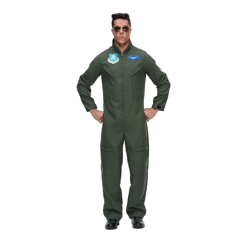 

Eraspooky Top Gun Cosplay Flight Suit Airforce Uniform Halloween Costumes Men Adult Army Green Military Pilot Officer Jumpsuit
