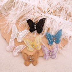 New 4pcs/Lot Embroidery Patches Rhinestone Shiny 3D Butterfly Accessory For Apparel Sewing Materials Wedding Dress DIY Lace Tri