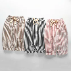 Linen Cotton Stripe Pants for Boys Girls Summer Autumn Casual Loose Kids Children's Trousers