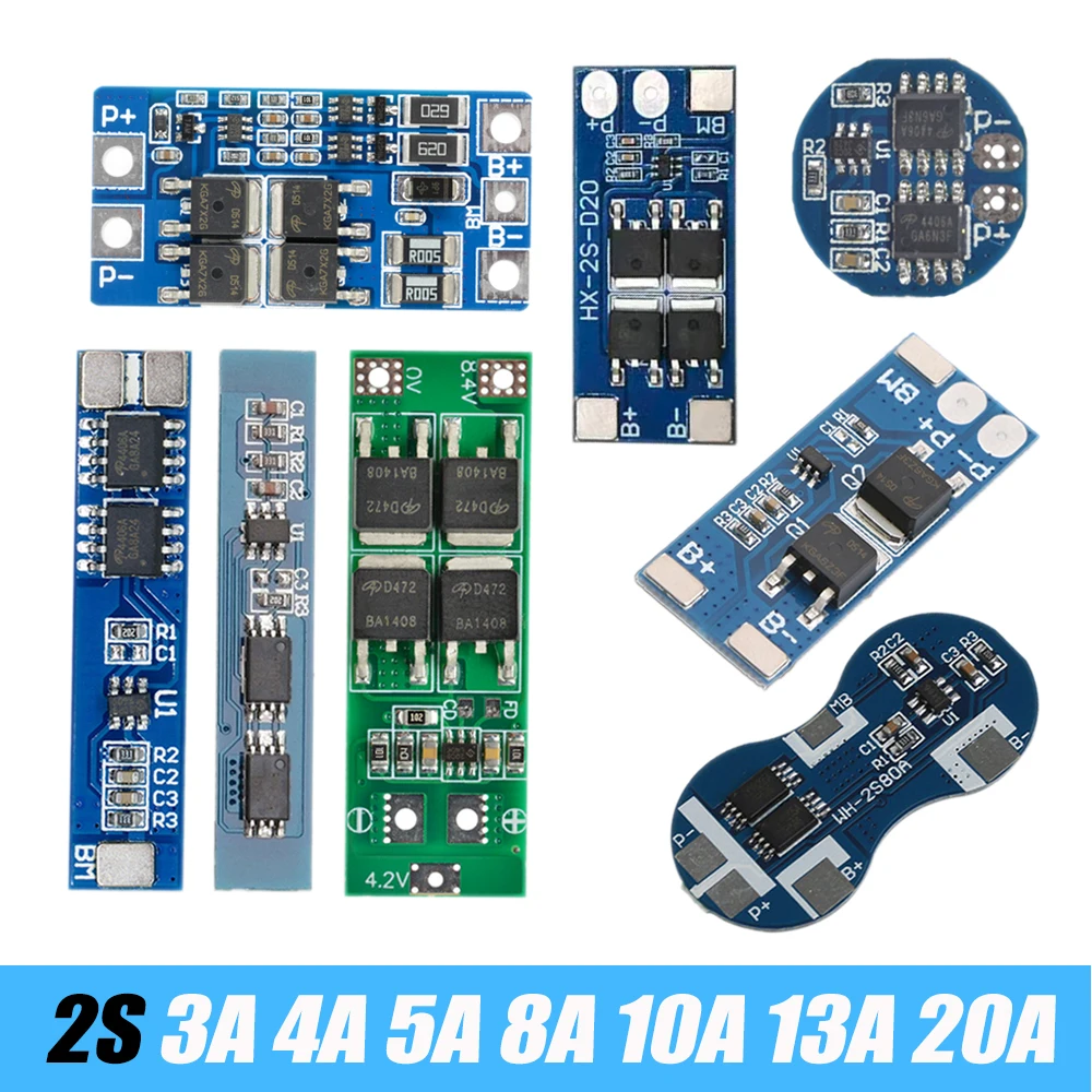 BMS 2S 3A 4A 5A 8A 10A 13A 20A 7.4V 8.4V Li-ion 18650 Lithium Battery Protection Board Short Circuit Protection